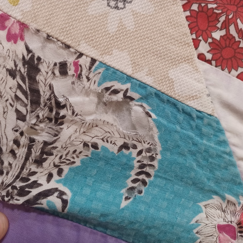 Vintage Handmade Crazy String Scrap Quilt Mid‎ Century Patchwork Barkcloth - Picture 6 of 14